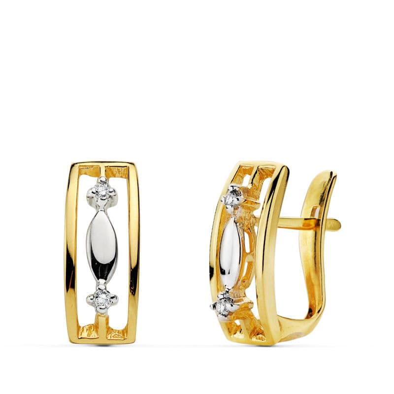 Pendientes de oro bicolor 18k de niña para comunión.