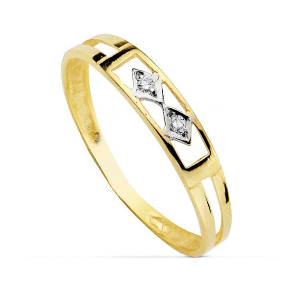 Anillo rombitos de oro de ley 18k de comunión para niña con circonitas