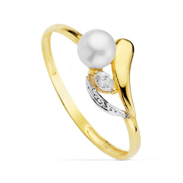 Anillo de oro de ley 18k de comunión para niña con perla.