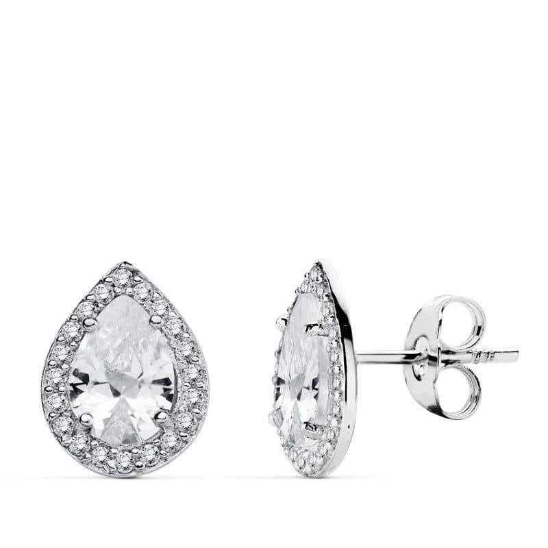 18K PENDIENTES ORO BLANCO CON CIRCONITAS EN FORMA DE LÁGRIMA