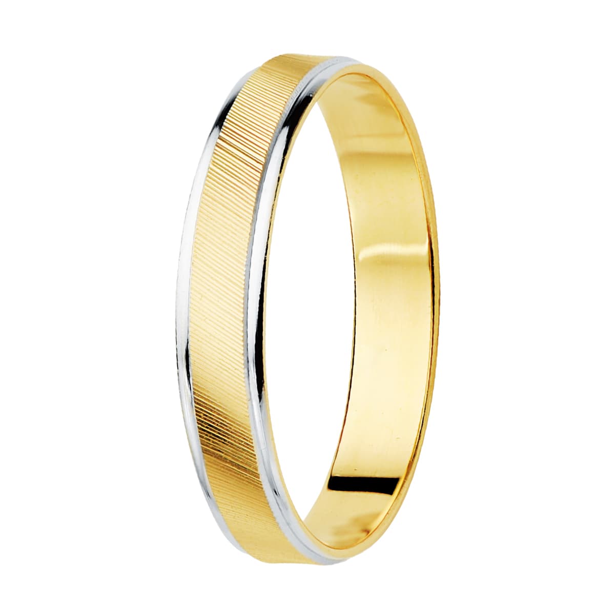 18K ALIANZA ORO BICOLOR ESTRIAS Y BORDES EN BRILLO 3.5 MM