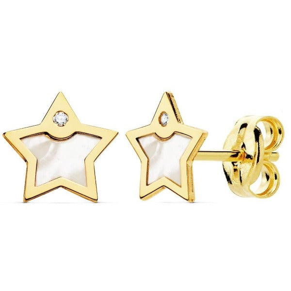 Pendientes oro 18k estrella nácar - Joyeria Pepe Lozano
