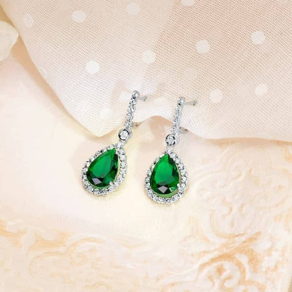 PENDIENTES ORO BLANCO PIEDRA VERDE Joyeria Pepe Lozano