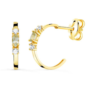 Pendientes oro 18k medio aro pequeño aguamarina - Joyeria Pepe Lozano