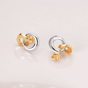 18K PENDIENTES ORO BICOLOR DOBLE ARO BRILLO 13 X 10 MM. foto real