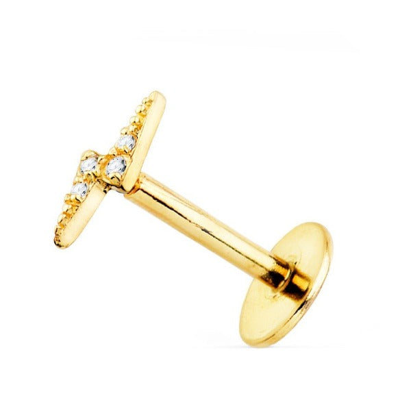 PRECIO POR UNIDAD Piercing para la oreja de oro de ley 18k con circonitas, mide 8 x 2,5 mm