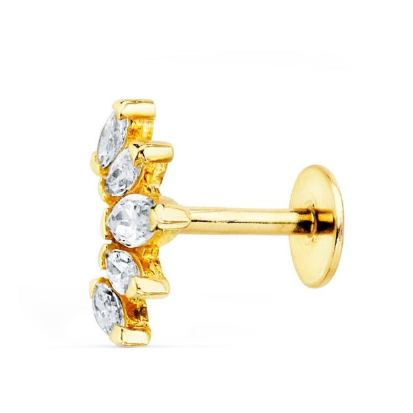 PRECIO POR UNIDAD Piercing para la oreja de oro de ley 18k con circonitas, mide 9 x 6 mm