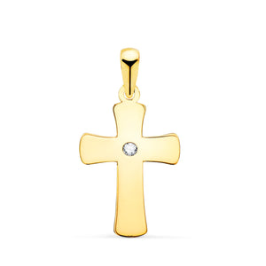 Cruz de oro 18k lisa con una circonita en el centro