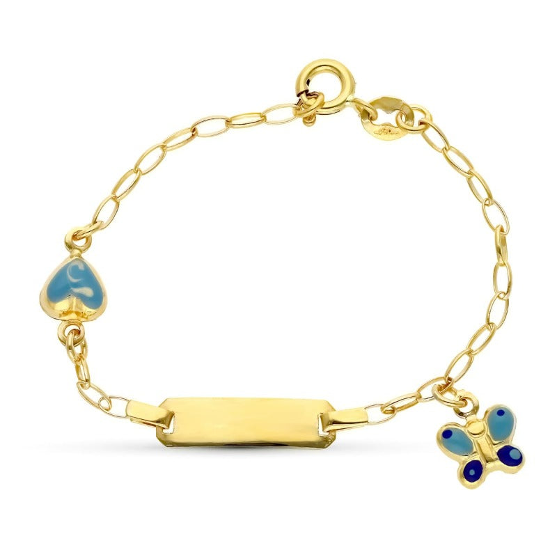 Pulsera oro bebé mariposa corazón 2,9grs