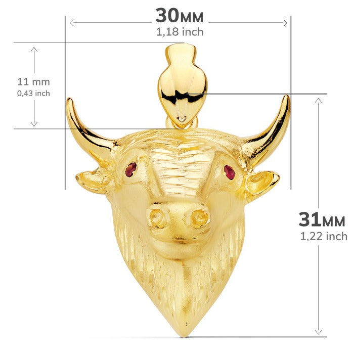 Colgante de oro de ley 18k en forma de cabeza de toro medida