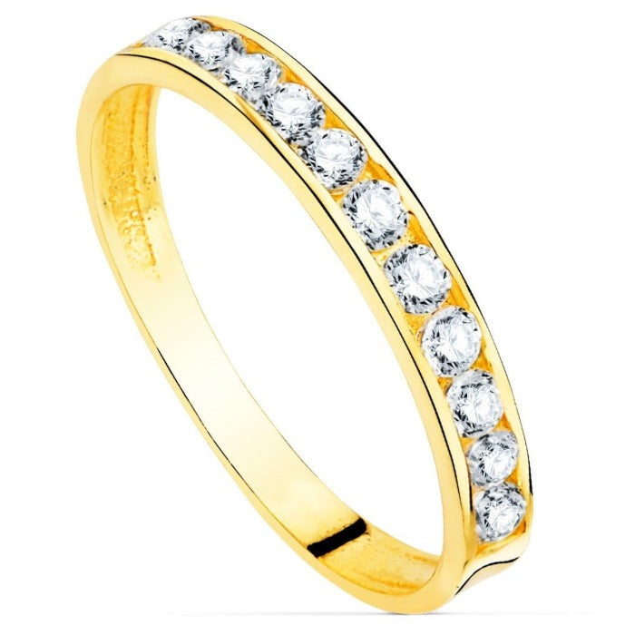 Anillo de oro 18k con tira de circonitas carril blancas