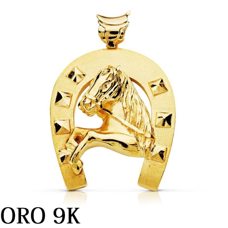 Colgante de oro 9 quilates caballo grande con herradura