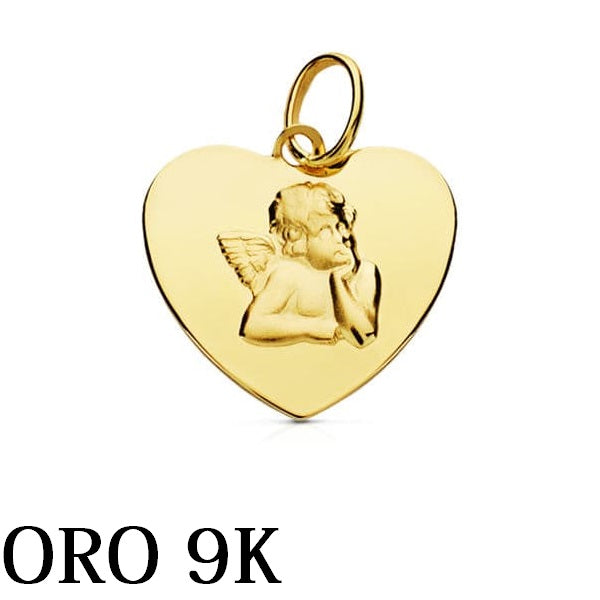 Colgante de oro 9 quilates figurita corazón con ángel