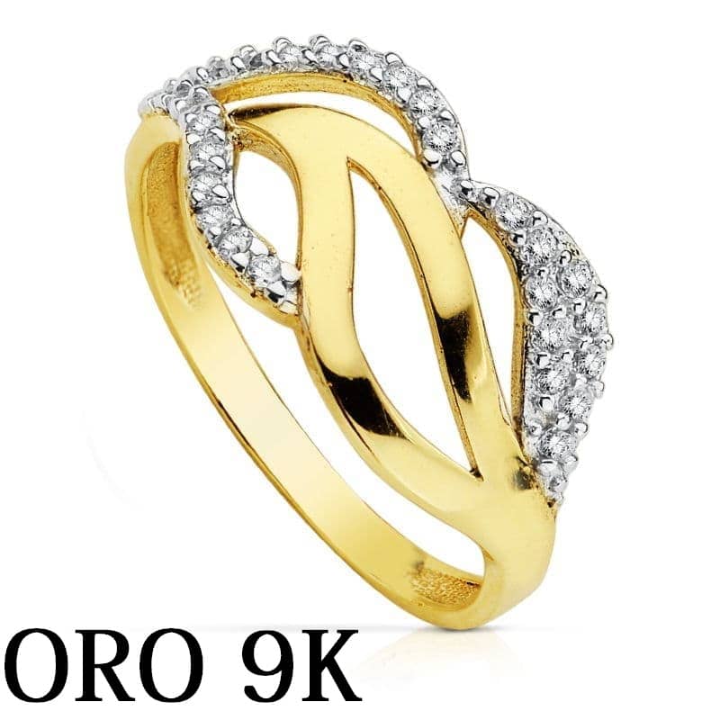 Anillo de oro de 9 quilates en forma de hojita con circonitas