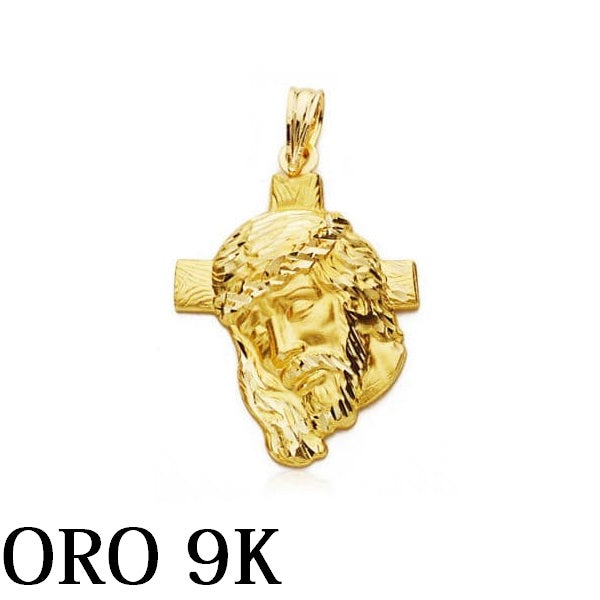 Colgante de oro 9 quilates cabeza de cristo con cruz