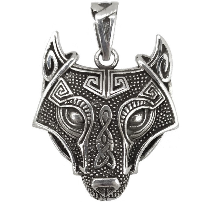 Colgante para chico de plata lobo con runas vikingas, tiene un tamaño de 35mm.