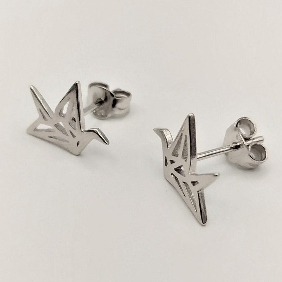 Pendientes de plata pájaro origami