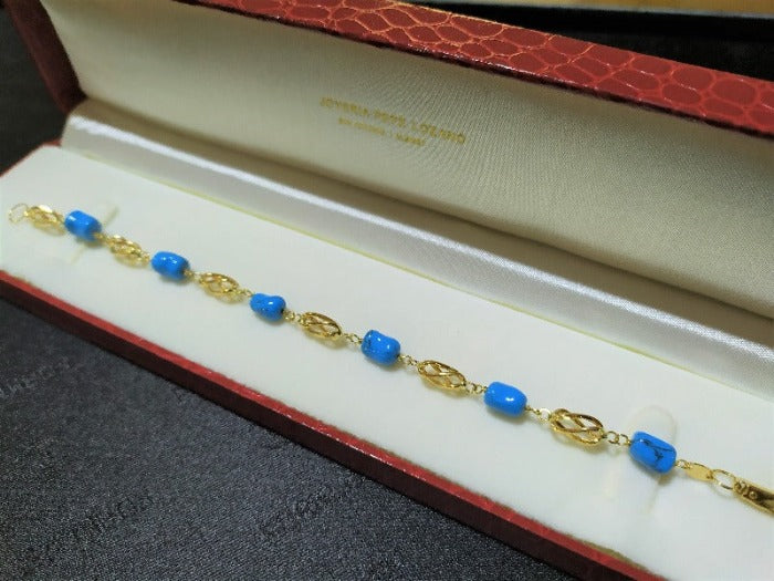 Pulsera de oro 18k jaula y turquesa