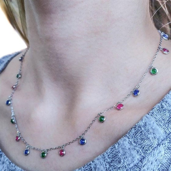 Gargantilla de plata de ley 925 con piedras de colores 2