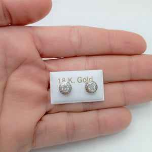 Par de pendientes de oro blanco 18k chatón con greca y circonita FOTO TAMAÑO