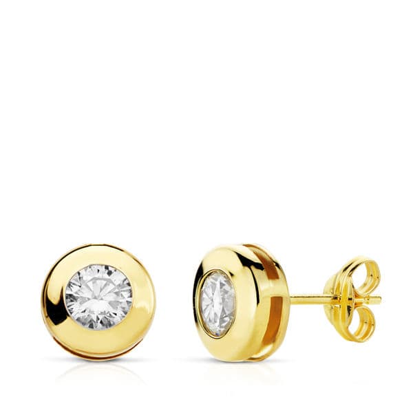 Par de pendientes de oro blanco de ley 18k con circonita, miden 6,5mm de diámetro