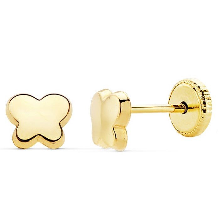 Par de pendientes pequeños de oro de ley 18k en forma de mariposa para bebé