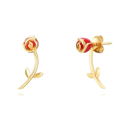 Pendientes de plata chapada en oro flor rosa