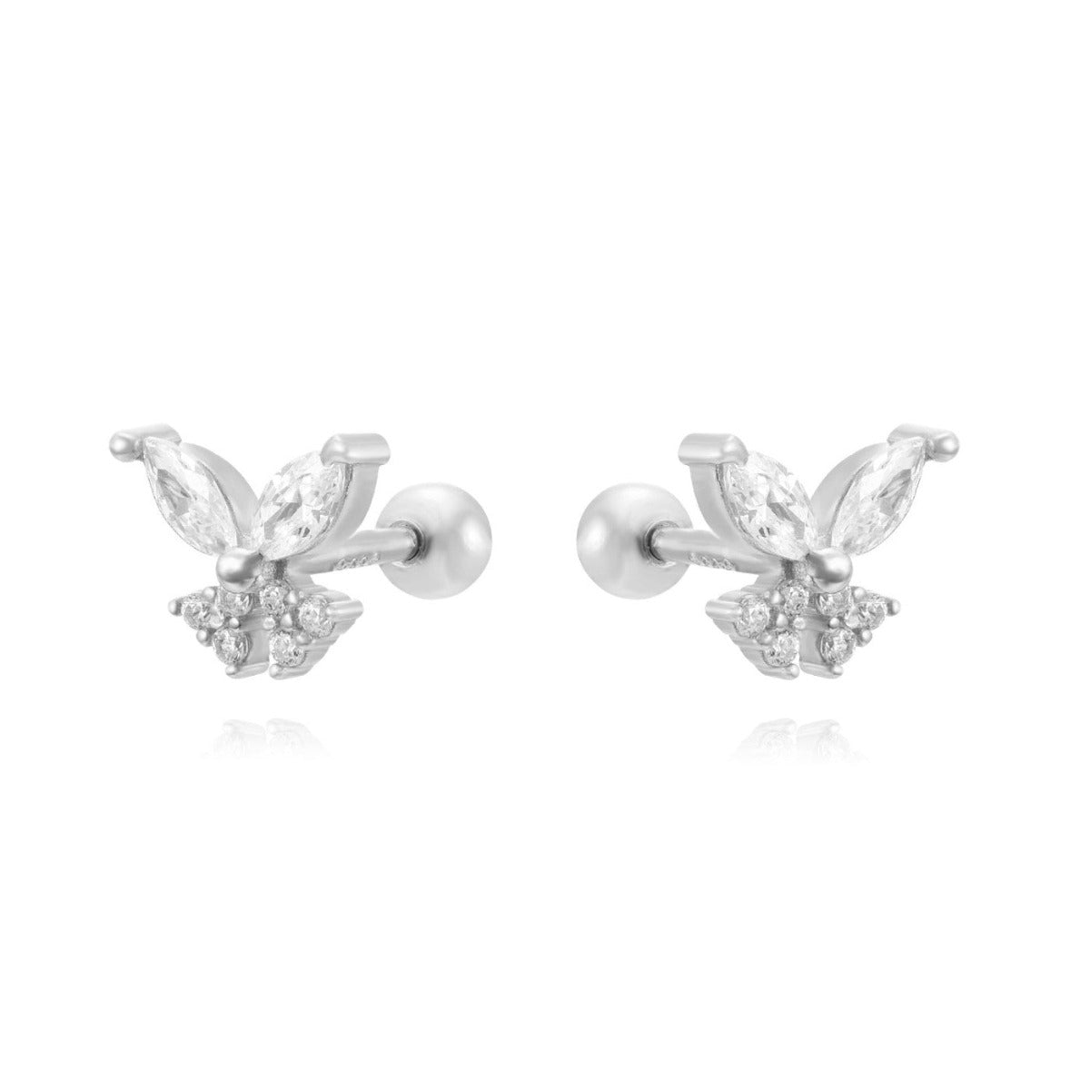 Piercings para la oreja en forma de mariposa con circonitas de colores plata