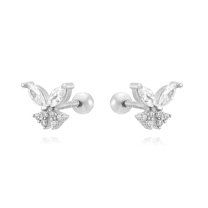 Piercings para la oreja en forma de mariposa con circonitas de colores plata