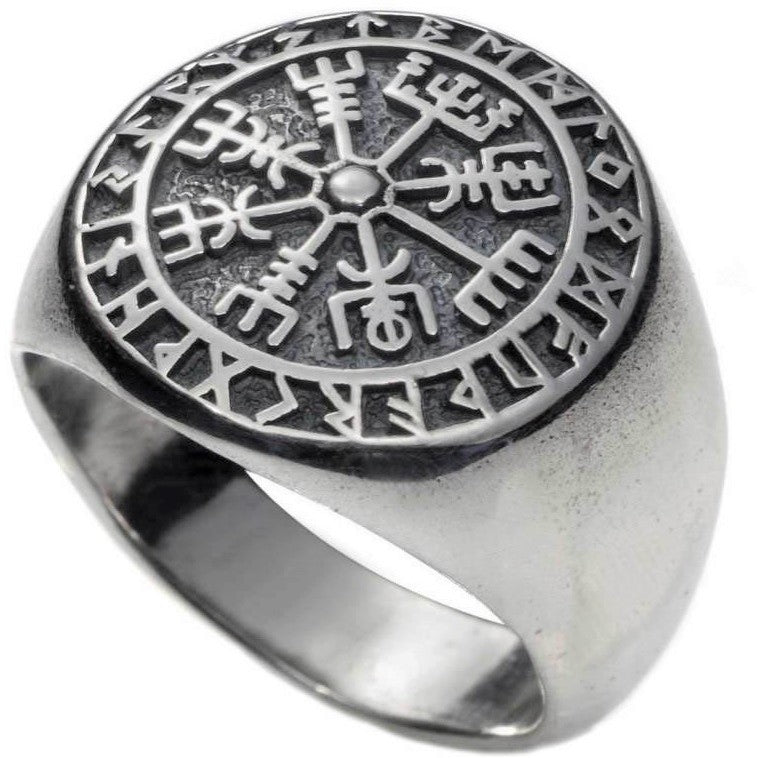 Anillo sello de plata brújula vikinga