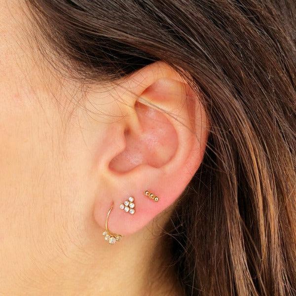 PRECIO POR UNIDAD Piercing para la oreja de oro de ley 18k con circonitas, mide 6 x 2 mm