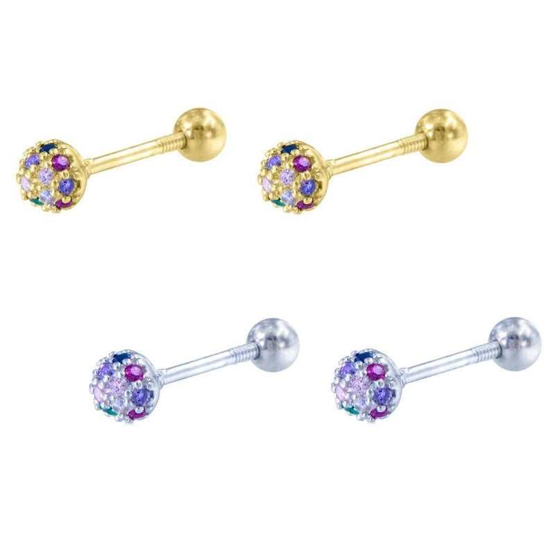 Piercing de plata para la oreja bolita con piedras de colores
