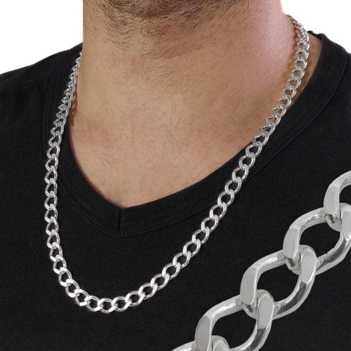 Cadena de plata de ley 925 cubana maciza de 60cm, 53 gramos de peso y 7,8 mm de ancho
