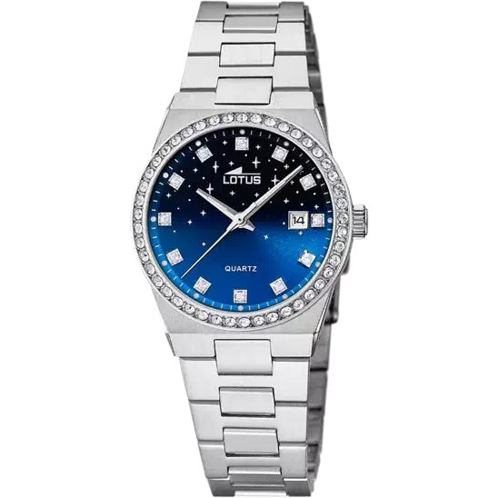 Reloj Lotus 18885/3 para mujer, de acero con circonitas en el bisel y esfera azul
