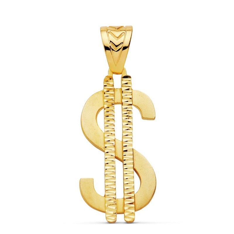 Colgante de oro de ley 18k símbolo del dólar