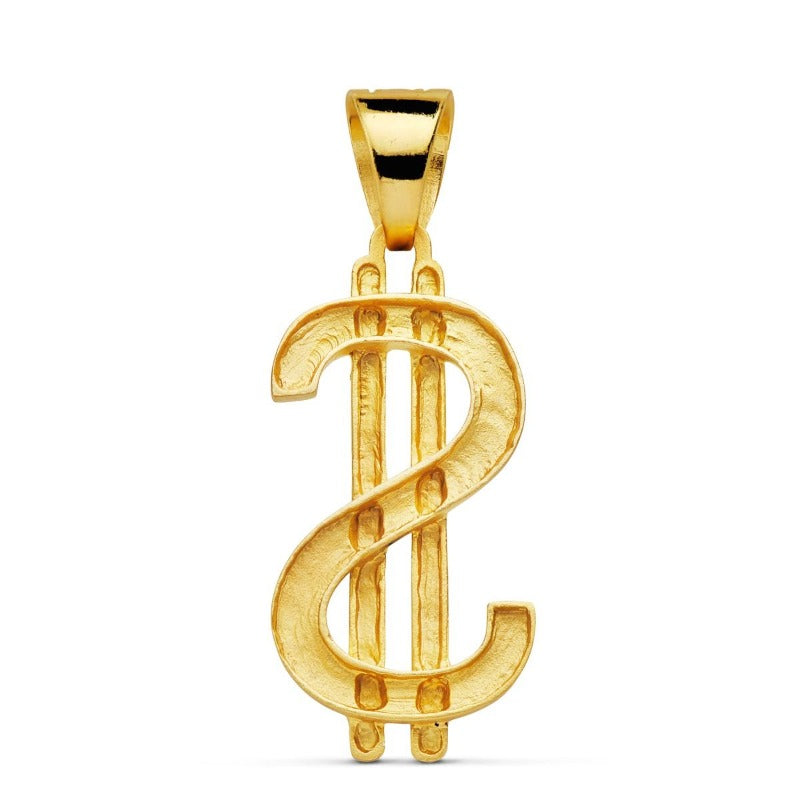Colgante de oro de ley 18k símbolo del dólar trasera