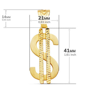 Colgante de oro de ley 18k símbolo del dólar medidas