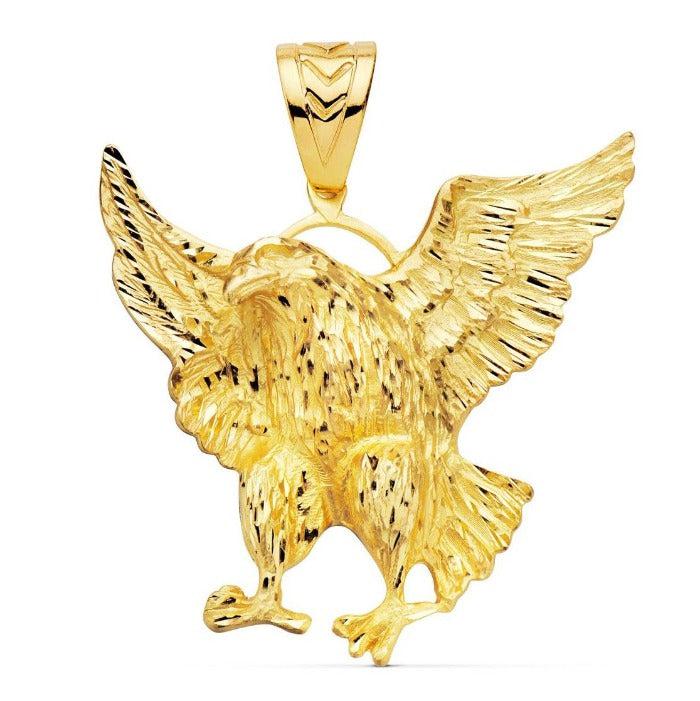 Colgante de oro de ley 18k águila americana, mide 49mm x 47mm. Peso 23 gramos