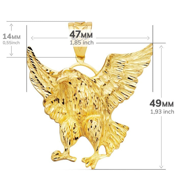 Colgante de oro de ley 18k águila americana, mide 49mm x 47mm medidas