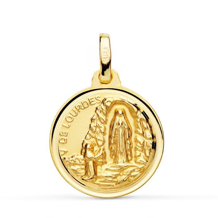 Medalla redonda de oro 18k de la Virgen de Lourdes. 