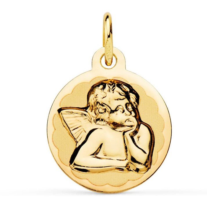 Medalla bebé oro ángel redonda - Joyeria Pepe Lozano