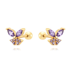 Piercings para la oreja en forma de mariposa con circonitas de colores violeta